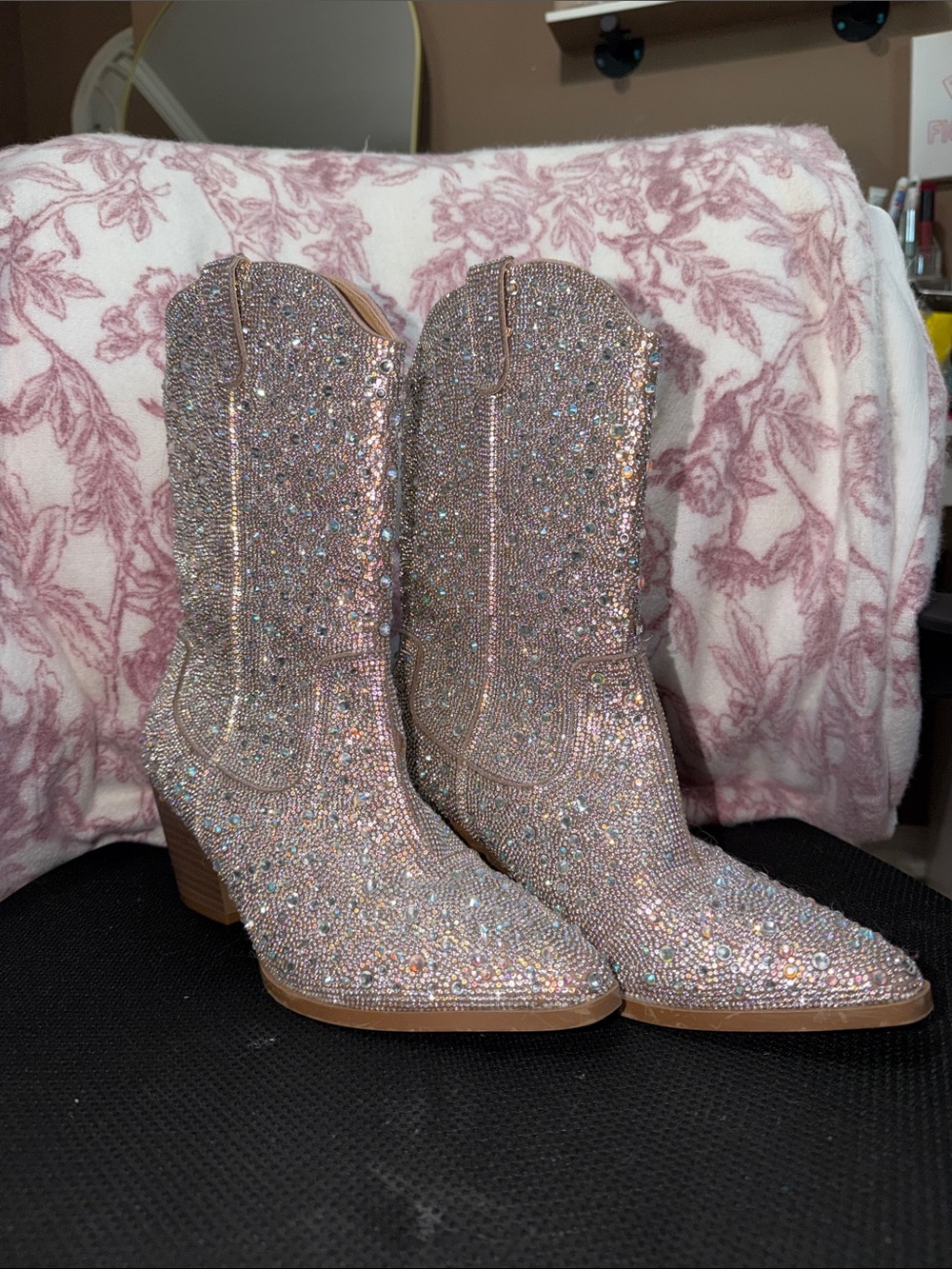 Women's Glitter Rhinestone Cowboy Boots - silver
